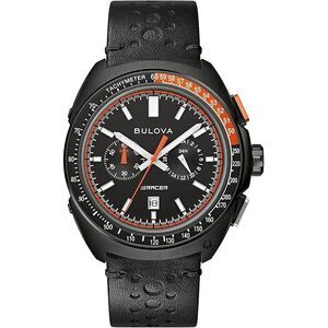 Bulova Racer Chronograph Leather Perforated Tachymeter Mens Watch